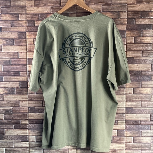 Mens 3XL Stampede Harley Davidson Burleson Tx Olive Green T Shirt EUC - Picture 2 of 8